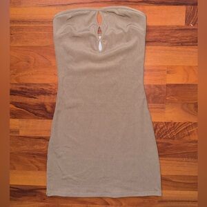 Tan Ribbed Strapless Cut Out Tube Top Dress